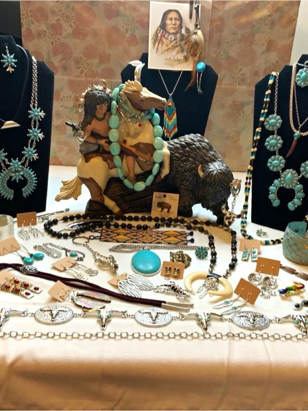 Southwestern Sculpture with Fashion Jewelry Mixed Lot 55+Pcs